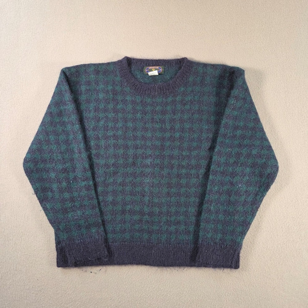 Vintage Charter Club Sweater Womens Large Navy Green Mohair Crewneck Pullover